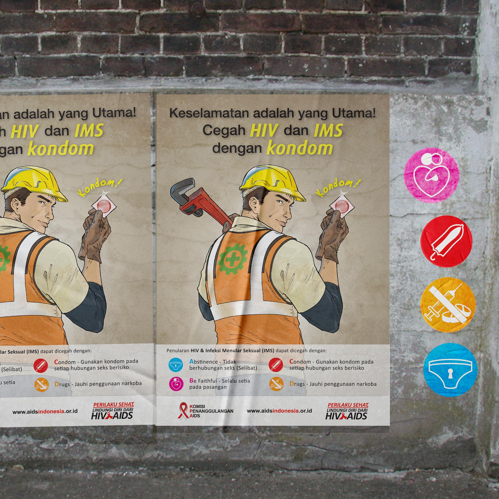 Specific poster to suit targeted male workers in factories and fields in remote areas.